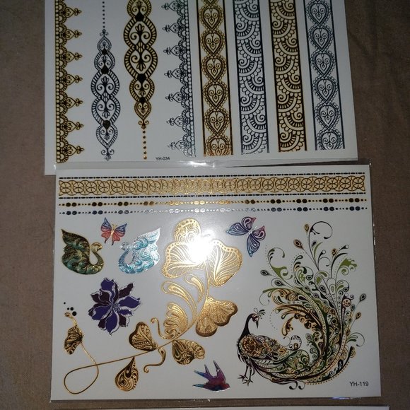 3 sheets Golden Silver Temporary Tattoo - Picture 2 of 11